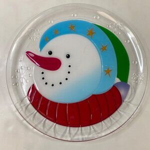Snowman Design Plastic Serving Plate 12" Festive Winter Decor